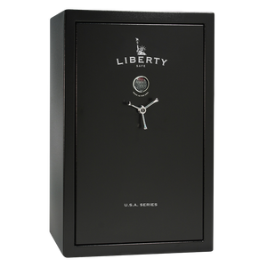 Liberty USA 50 gun safe, door closed, demonstrating the largest model in the series for extensive firearm collections.